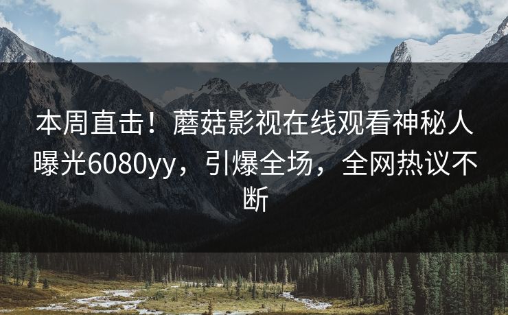本周直击！蘑菇影视在线观看神秘人曝光6080yy，引爆全场，全网热议不断